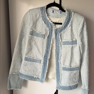 Sergio Valente Pale Blue Tweed Frayed Trim Jacket